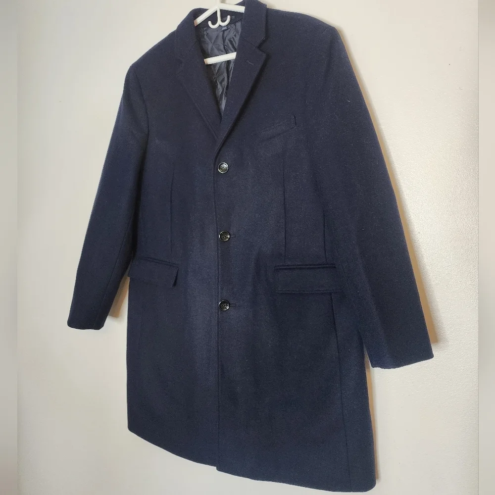 J. Crew Thompson Topcoat Navy Wool Winter Office Elegant Mens Luxury Preppy